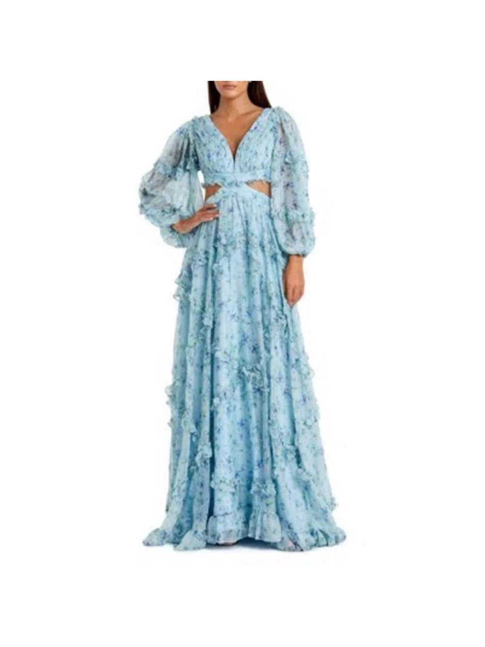 Women's Mac Duggal Powder Blue Floral Maxi Dress Size 2
